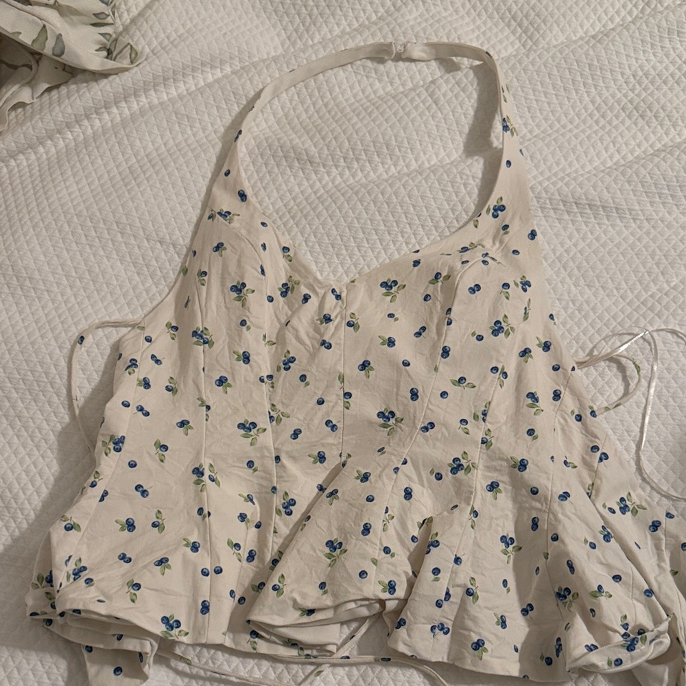 Zara Cream Camisole with Blue Floral Pattern